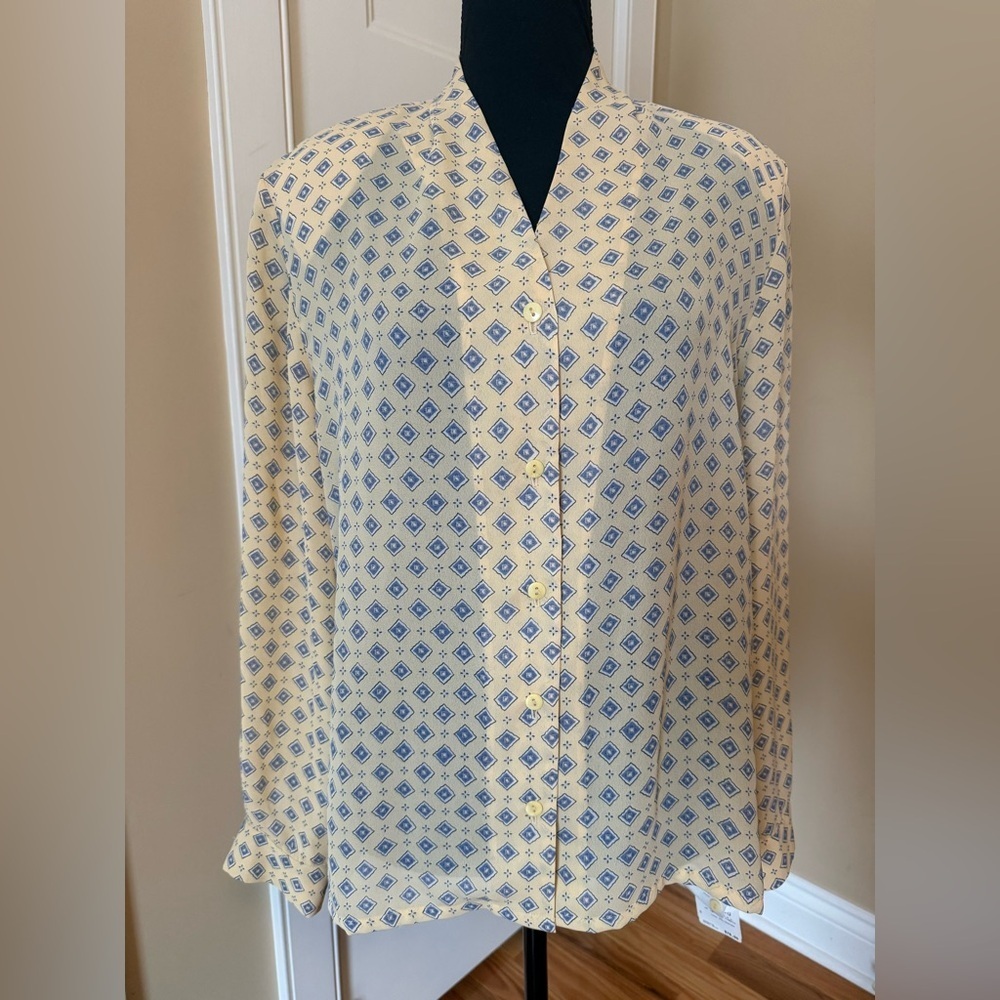 PENDLETON Provence Women’s Sz 10 Yellow Geometric V-neck Long Sleeves Blouse NWT